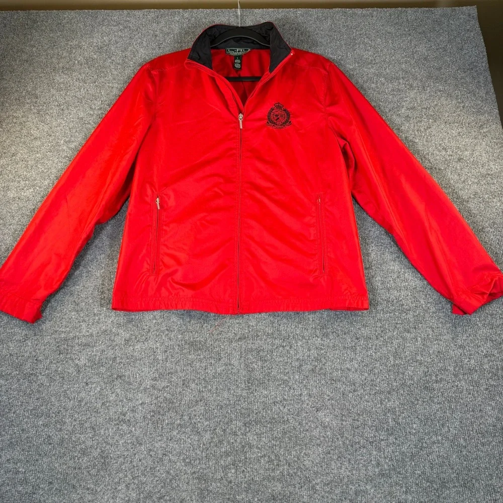 Lauren Active Ralph Lauren Red Windbreaker Womens Large Full Zip Crest #3230